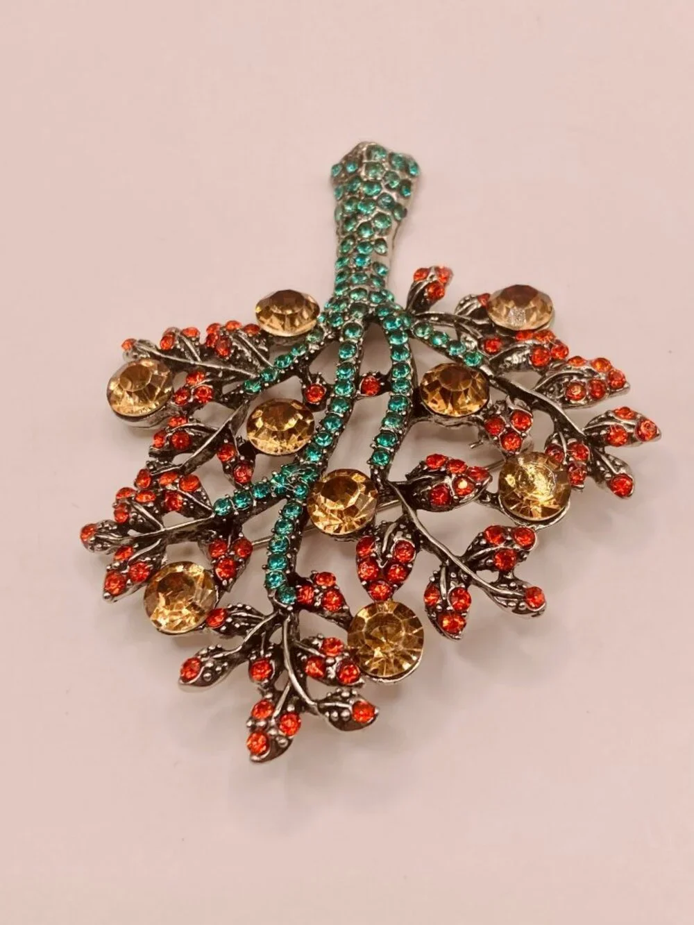 Silver tone Tree Brooch Pin Multicolor Rhinestones -100B